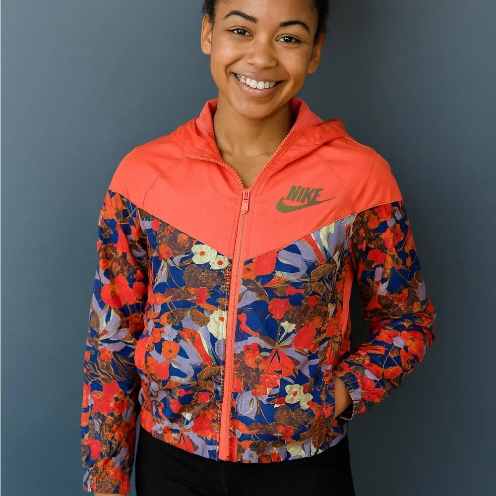 Nike Women's Vibrant Floral Bomber Jacket - Coral‎ and Navy